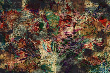 Yüksek çözünürlüklü desenli çiçekli halı deseni beyaz tuval üzerinde izole edilmiş renkler