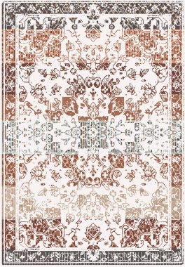 Geometrik Farsça Orijinal Yıkanmış Vector Halı Tasarımı ve grunge desenli illüstrasyon 