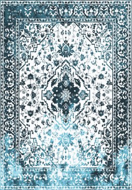 Geometrik Farsça Orijinal Yıkanmış Vector Halı Tasarımı ve grunge desenli illüstrasyon 