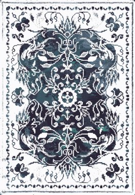 Geometrik Farsça Orijinal Yıkanmış Vector Halı Tasarımı ve grunge desenli illüstrasyon 