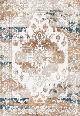 Geometrik Farsça Orijinal Yıkanmış Vector Halı Tasarımı ve grunge desenli illüstrasyon 