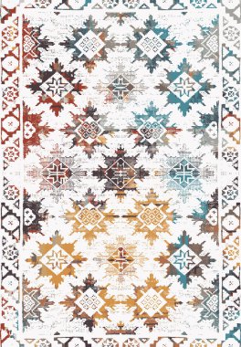 Geometrik Farsça Orijinal Yıkanmış Vector Halı Tasarımı ve grunge desenli illüstrasyon 