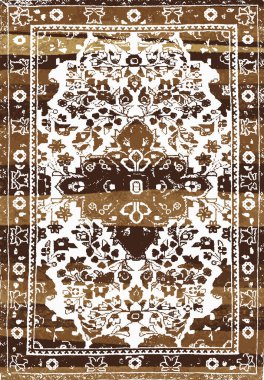 Geometrik Farsça Orijinal Yıkanmış Vector Halı Tasarımı ve grunge desenli illüstrasyon 