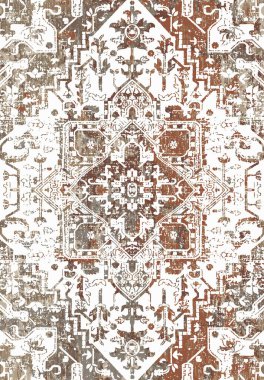 Geometrik Farsça Orijinal Yıkanmış Vector Halı Tasarımı ve grunge desenli illüstrasyon 