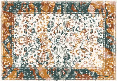 Orijinal, modası geçmiş halı tasarımı ve grunge desenli illüstrasyon 