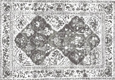 Orijinal, modası geçmiş halı tasarımı ve grunge desenli illüstrasyon 