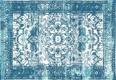 Orijinal, modası geçmiş halı tasarımı ve grunge desenli illüstrasyon 