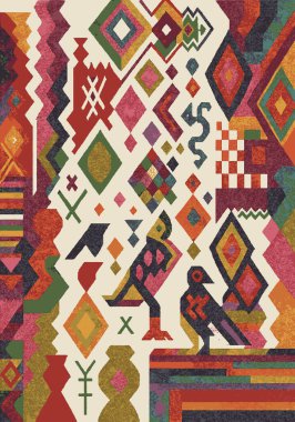 Fas ve Kabile Halısı, Halı Vektörü Tasarımı ve Resimler Yüksek çözünürlüklü Beyaz tuval üzerinde izole edilmiş