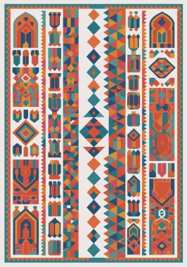 Fas ve Kabile Halısı, Halı Vektörü Tasarımı ve Resimler Yüksek çözünürlüklü Beyaz tuval üzerinde izole edilmiş