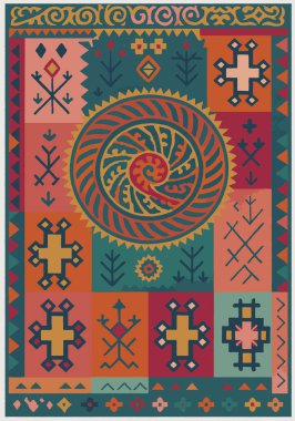 Fas ve Kabile Halısı, Halı Vektörü Tasarımı ve Resimler Yüksek çözünürlüklü Beyaz tuval üzerinde izole edilmiş