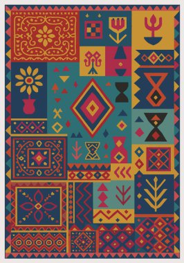 Fas ve Kabile Halısı, Halı Vektörü Tasarımı ve Resimler Yüksek çözünürlüklü Beyaz tuval üzerinde izole edilmiş