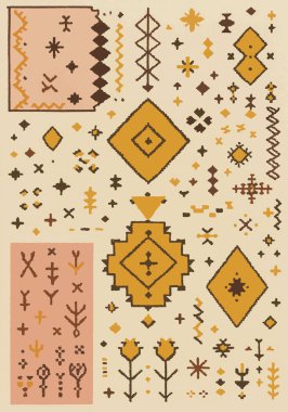 Fas ve Kabile Halısı, Halı Vektörü Tasarımı ve Resimler Yüksek çözünürlüklü Beyaz tuval üzerinde izole edilmiş