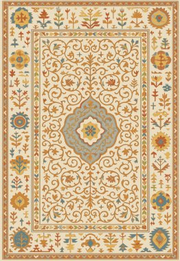 Halk sanatı, yüksek çözünürlüklü modern desenli İran Vektör Halısı 'ndan esinlenerek beyaz tuval üzerinde trend renkleri ile izole edilmiştir.