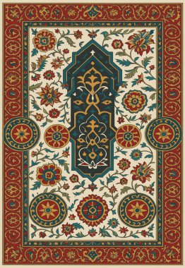 Halk sanatı, yüksek çözünürlüklü modern desenli İran Vektör Halısı 'ndan esinlenerek beyaz tuval üzerinde trend renkleri ile izole edilmiştir.