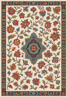 Halk sanatı, yüksek çözünürlüklü modern desenli İran Vektör Halısı 'ndan esinlenerek beyaz tuval üzerinde trend renkleri ile izole edilmiştir.