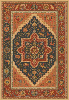 Halk sanatı, yüksek çözünürlüklü modern desenli İran Vektör Halısı 'ndan esinlenerek beyaz tuval üzerinde trend renkleri ile izole edilmiştir.