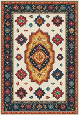 Halk sanatı, yüksek çözünürlüklü modern desenli İran Vektör Halısı 'ndan esinlenerek beyaz tuval üzerinde trend renkleri ile izole edilmiştir.