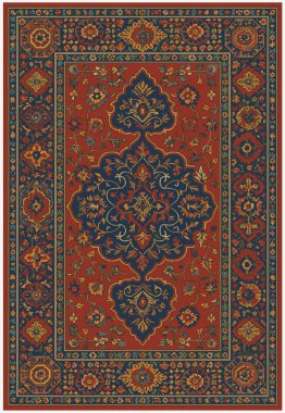 Halk sanatı, yüksek çözünürlüklü modern desenli İran Vektör Halısı 'ndan esinlenerek beyaz tuval üzerinde trend renkleri ile izole edilmiştir.