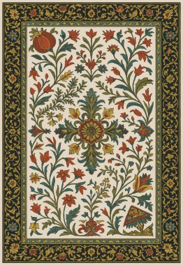 Halk sanatı, yüksek çözünürlüklü modern desenli İran Vektör Halısı 'ndan esinlenerek beyaz tuval üzerinde trend renkleri ile izole edilmiştir.