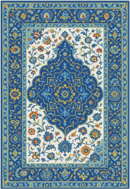 Halk sanatı, yüksek çözünürlüklü modern desenli İran Vektör Halısı 'ndan esinlenerek beyaz tuval üzerinde trend renkleri ile izole edilmiştir.