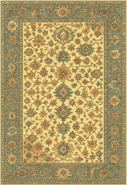 Halk sanatı, yüksek çözünürlüklü modern desenli İran Vektör Halısı 'ndan esinlenerek beyaz tuval üzerinde trend renkleri ile izole edilmiştir.