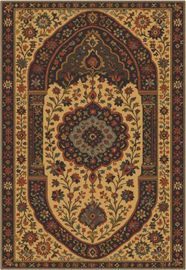 Halk sanatı, yüksek çözünürlüklü modern desenli İran Vektör Halısı 'ndan esinlenerek beyaz tuval üzerinde trend renkleri ile izole edilmiştir.