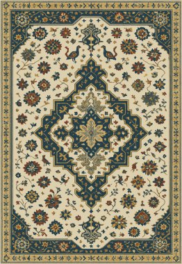 Halk sanatı, yüksek çözünürlüklü modern desenli İran Vektör Halısı 'ndan esinlenerek beyaz tuval üzerinde trend renkleri ile izole edilmiştir.