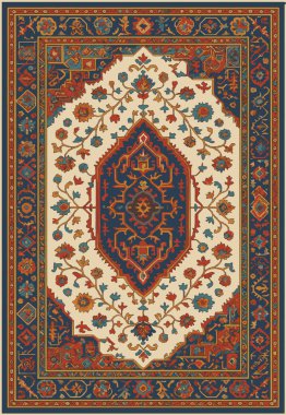 Halk sanatı, yüksek çözünürlüklü modern desenli İran Vektör Halısı 'ndan esinlenerek beyaz tuval üzerinde trend renkleri ile izole edilmiştir.