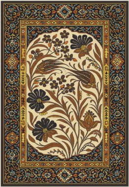 Halk sanatı, yüksek çözünürlüklü modern desenli İran Vektör Halısı 'ndan esinlenerek beyaz tuval üzerinde trend renkleri ile izole edilmiştir.