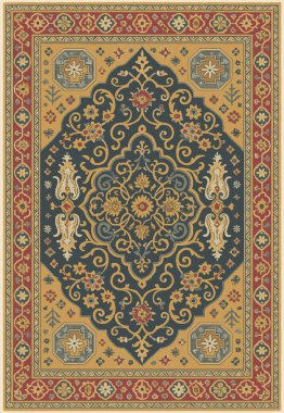 Halk sanatı, yüksek çözünürlüklü modern desenli İran Vektör Halısı 'ndan esinlenerek beyaz tuval üzerinde trend renkleri ile izole edilmiştir.