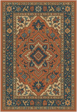 Halk sanatı, yüksek çözünürlüklü modern desenli İran Vektör Halısı 'ndan esinlenerek beyaz tuval üzerinde trend renkleri ile izole edilmiştir.