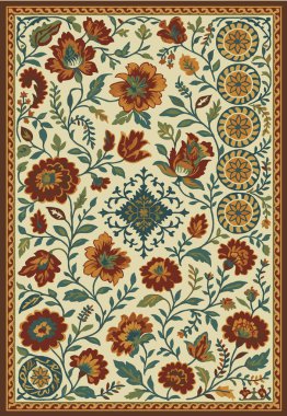 Halk sanatı, yüksek çözünürlüklü modern desenli İran Vektör Halısı 'ndan esinlenerek beyaz tuval üzerinde trend renkleri ile izole edilmiştir.