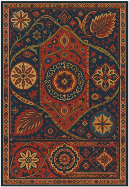 Halk sanatı, yüksek çözünürlüklü modern desenli İran Vektör Halısı 'ndan esinlenerek beyaz tuval üzerinde trend renkleri ile izole edilmiştir.