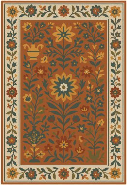 Halk sanatı, yüksek çözünürlüklü modern desenli İran Vektör Halısı 'ndan esinlenerek beyaz tuval üzerinde trend renkleri ile izole edilmiştir.