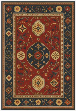 Halk sanatı, yüksek çözünürlüklü modern desenli İran Vektör Halısı 'ndan esinlenerek beyaz tuval üzerinde trend renkleri ile izole edilmiştir.