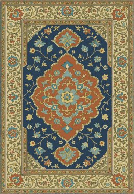 Halk sanatı, yüksek çözünürlüklü modern desenli İran Vektör Halısı 'ndan esinlenerek beyaz tuval üzerinde trend renkleri ile izole edilmiştir.