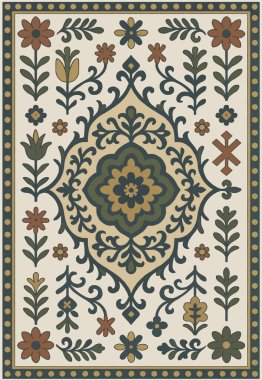 Halk sanatı, yüksek çözünürlüklü modern desenli İran Vektör Halısı 'ndan esinlenerek beyaz tuval üzerinde trend renkleri ile izole edilmiştir.