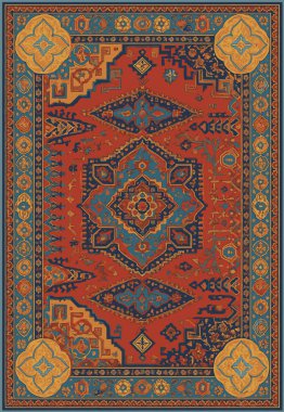 Halk sanatı, yüksek çözünürlüklü modern desenli İran Vektör Halısı 'ndan esinlenerek beyaz tuval üzerinde trend renkleri ile izole edilmiştir.