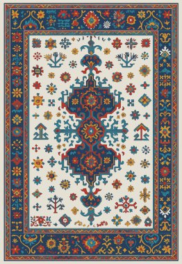 Halk sanatı, yüksek çözünürlüklü modern desenli İran Vektör Halısı 'ndan esinlenerek beyaz tuval üzerinde trend renkleri ile izole edilmiştir.