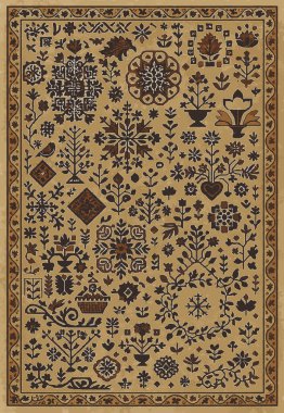 Halk sanatı, yüksek çözünürlüklü modern desenli İran Vektör Halısı 'ndan esinlenerek beyaz tuval üzerinde trend renkleri ile izole edilmiştir.