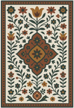 Halk sanatı, yüksek çözünürlüklü modern desenli İran Vektör Halısı 'ndan esinlenerek beyaz tuval üzerinde trend renkleri ile izole edilmiştir.