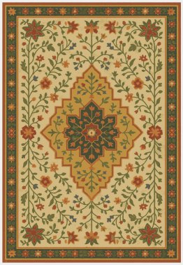 Halk sanatı, yüksek çözünürlüklü modern desenli İran Vektör Halısı 'ndan esinlenerek beyaz tuval üzerinde trend renkleri ile izole edilmiştir.