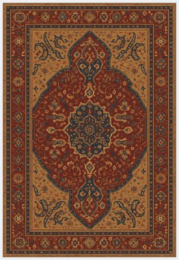 Halk sanatı, yüksek çözünürlüklü modern desenli İran Vektör Halısı 'ndan esinlenerek beyaz tuval üzerinde trend renkleri ile izole edilmiştir.