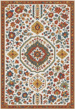 Halk sanatı, yüksek çözünürlüklü modern desenli İran Vektör Halısı 'ndan esinlenerek beyaz tuval üzerinde trend renkleri ile izole edilmiştir.