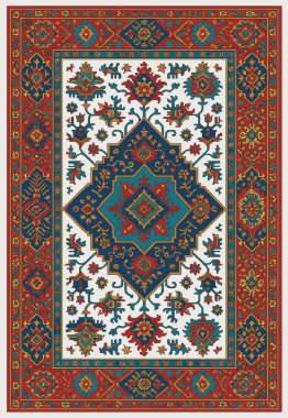 Halk sanatı, yüksek çözünürlüklü modern desenli İran Vektör Halısı 'ndan esinlenerek beyaz tuval üzerinde trend renkleri ile izole edilmiştir.