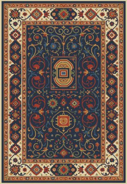 Halk sanatı, yüksek çözünürlüklü modern desenli İran Vektör Halısı 'ndan esinlenerek beyaz tuval üzerinde trend renkleri ile izole edilmiştir.