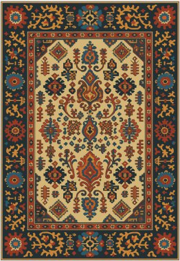 Halk sanatı, yüksek çözünürlüklü modern desenli İran Vektör Halısı 'ndan esinlenerek beyaz tuval üzerinde trend renkleri ile izole edilmiştir.