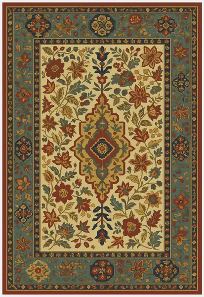 Halk sanatı, yüksek çözünürlüklü modern desenli İran Vektör Halısı 'ndan esinlenerek beyaz tuval üzerinde trend renkleri ile izole edilmiştir.