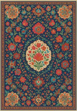 Halk sanatı, yüksek çözünürlüklü modern desenli İran Vektör Halısı 'ndan esinlenerek beyaz tuval üzerinde trend renkleri ile izole edilmiştir.