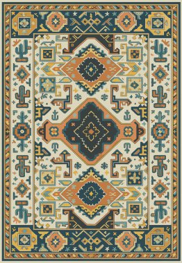 Halk sanatı, yüksek çözünürlüklü modern desenli İran Vektör Halısı 'ndan esinlenerek beyaz tuval üzerinde trend renkleri ile izole edilmiştir.